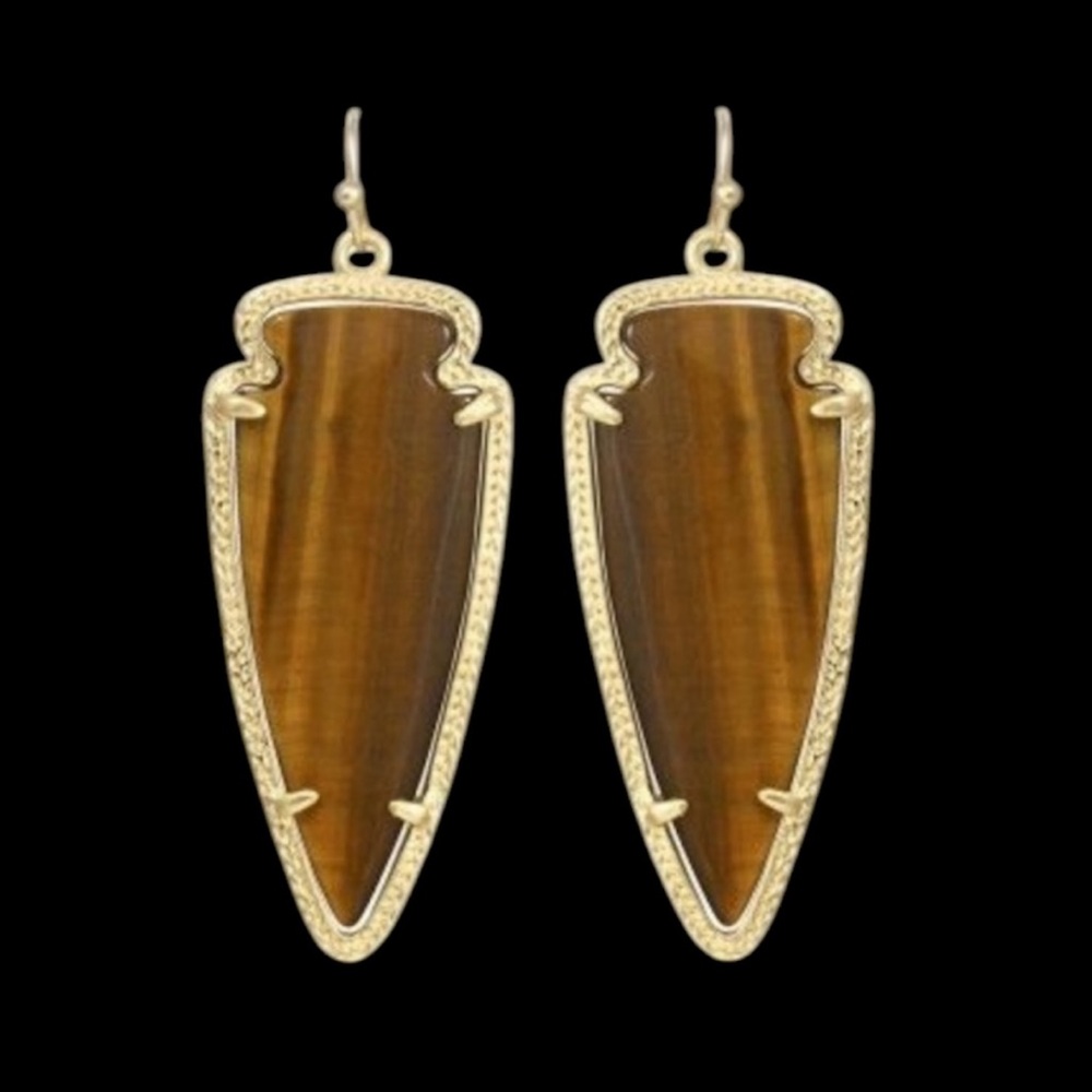 Kendra Scott Sky Arrowhead Gold Earrings in Tiger’s Eye